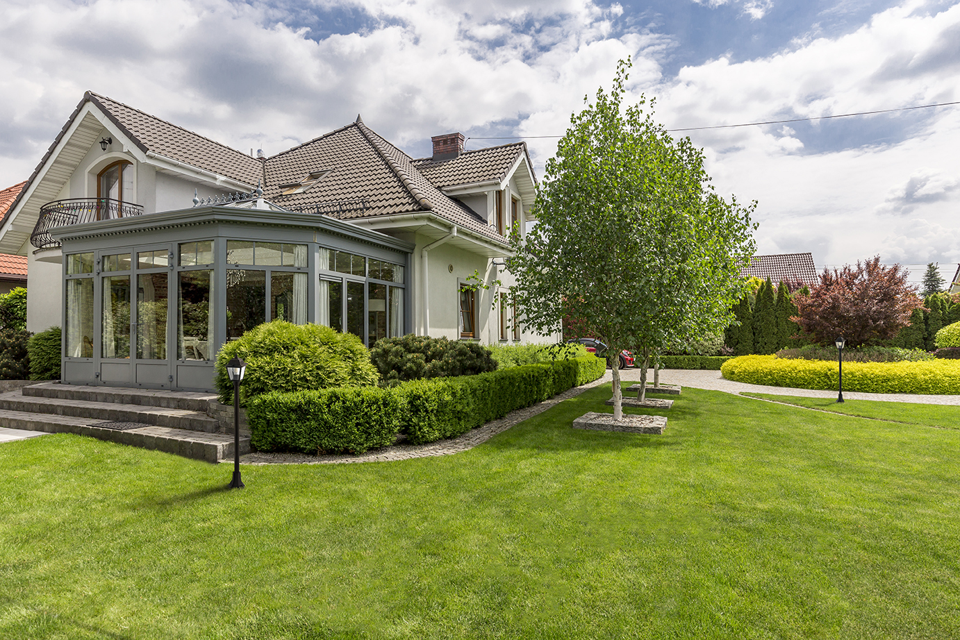 House surrounded by garden